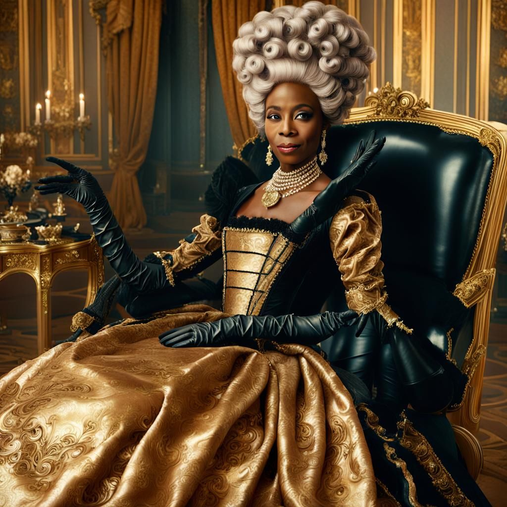 Regal Black Marie Antoinette in Rococo Opulence
