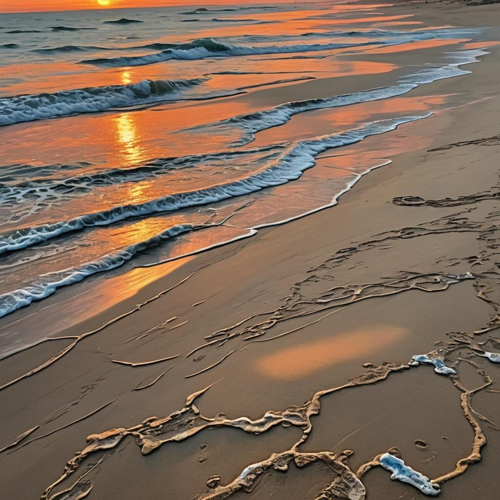Spectacular Sunset Sand Surf in Classic Art Style