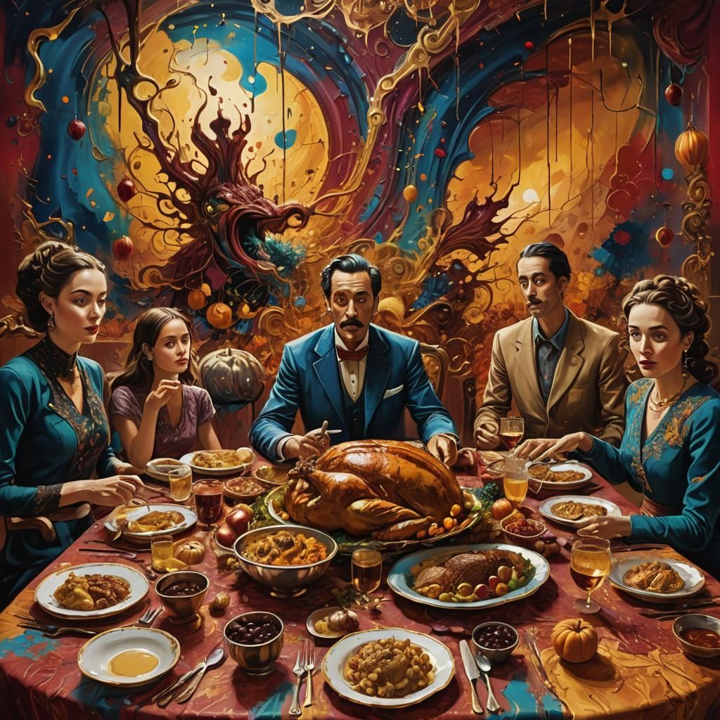 Thanksgiving Dinner: Vibrant Splatter Art in Matte Painting ...