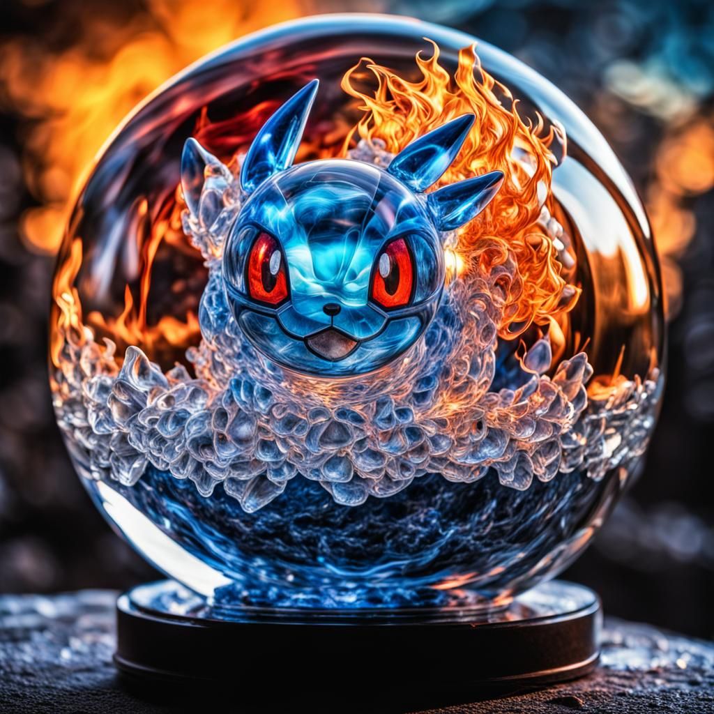 Vibrant Transparent Glass Sculpture of a Pokemon Ball