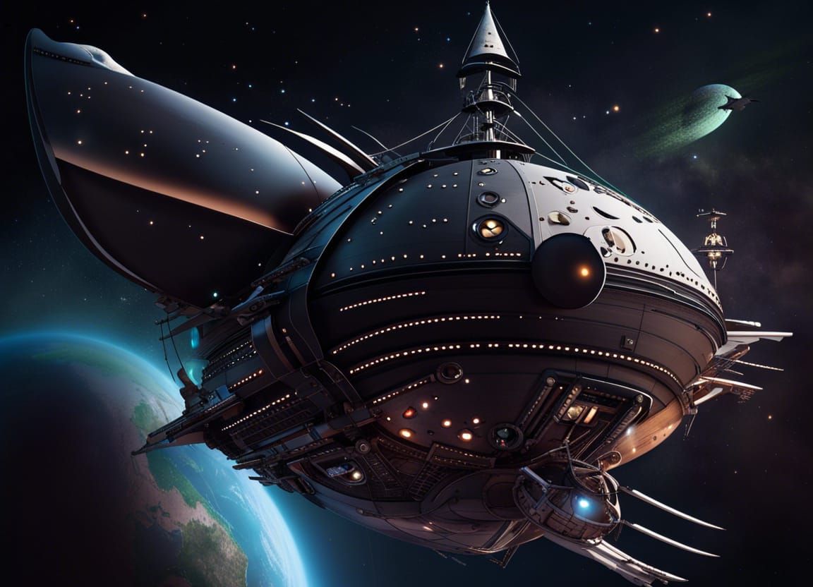 Futuristic Caravel Spaceship with Pirate Astronaut