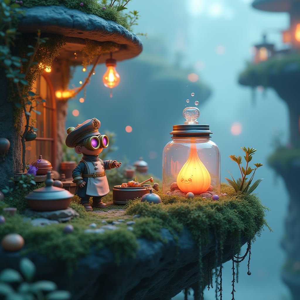 Magical Floating Island Kitchen in Anime Style