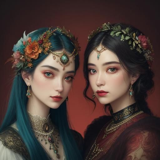 Ethereal Fantasy Portrait with Peacock Feathers