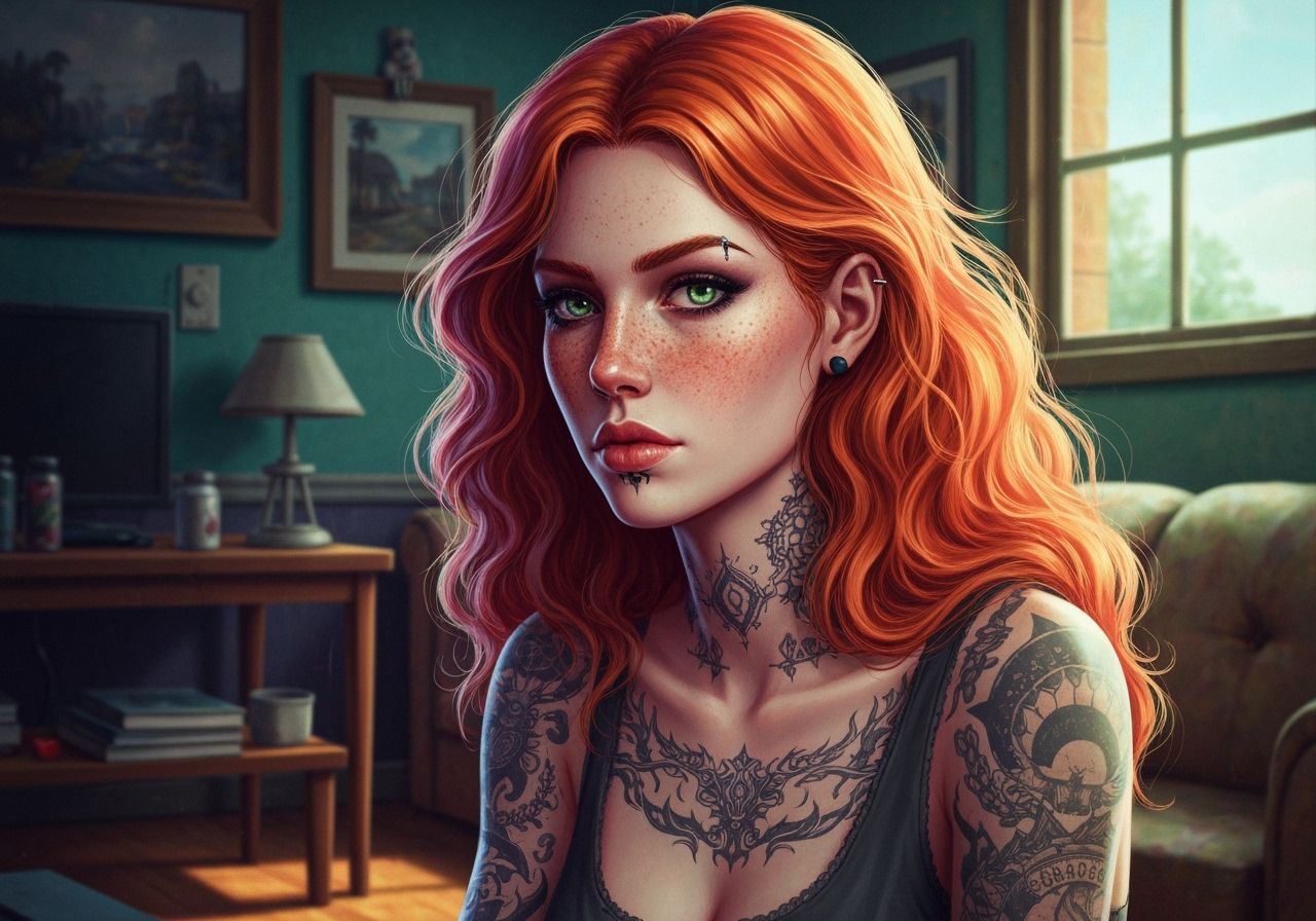 Gothic Tattooed Woman in Hyperrealistic Splash Art