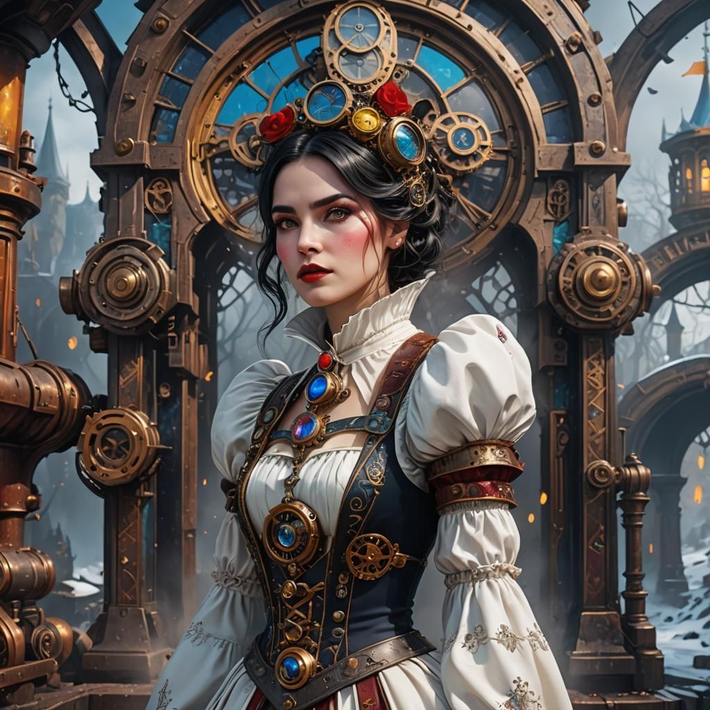 Steampunk Gothic Snow White in Painterly Style