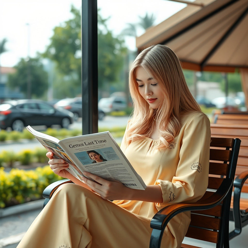 Blonde Woman Reading in Garden Swing Chair