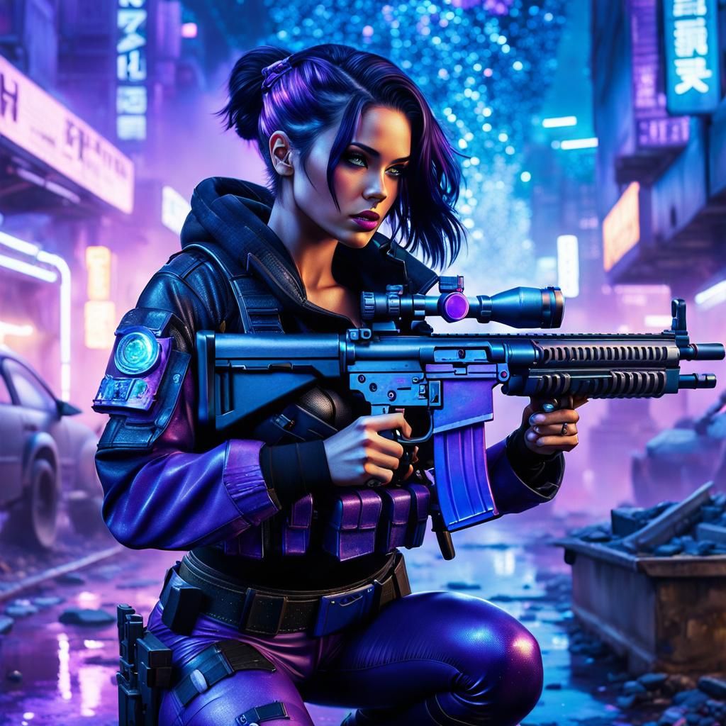 Cyberpunk Cyborg Warrior in Dystopian Slums
