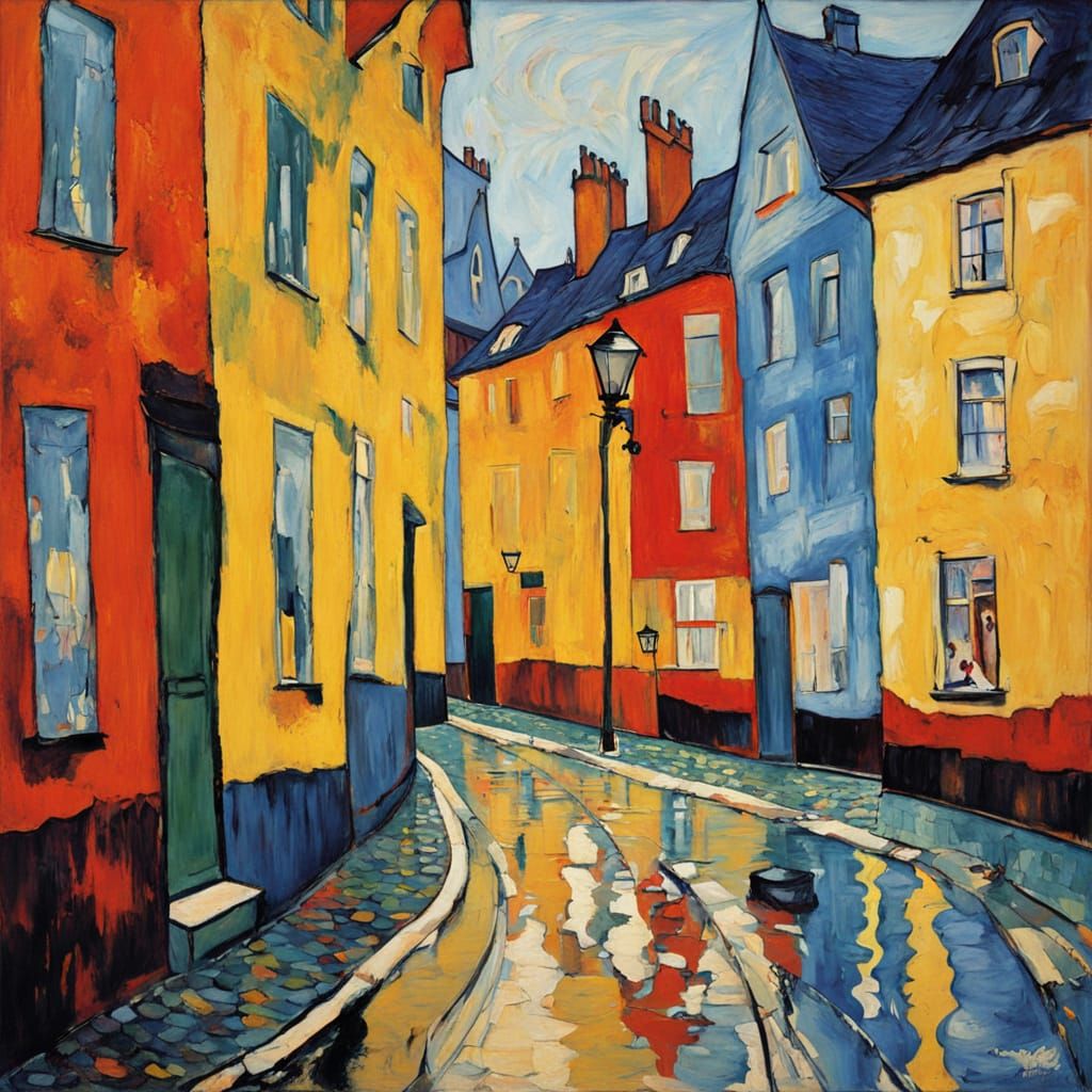 Vibrant Neo-Expressionist Street Scene in Roskilde, Denmark