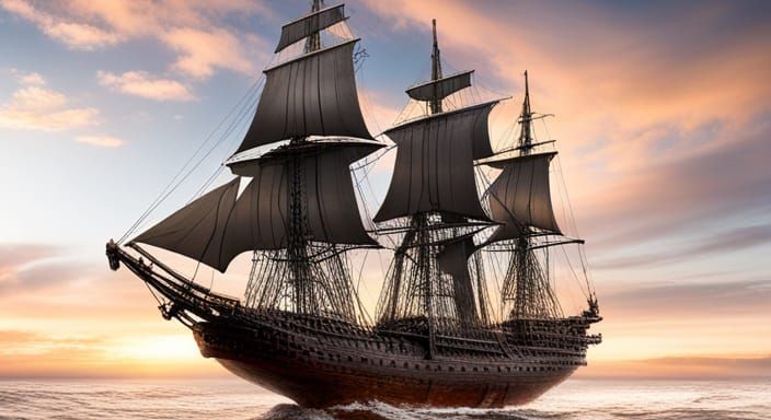 Black Pearl Ship in a Bottle Amidst Stormy Seas