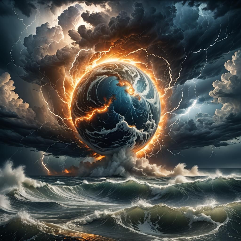 Stormy Vortex Creates Water Sphere: Digital Matte Painting