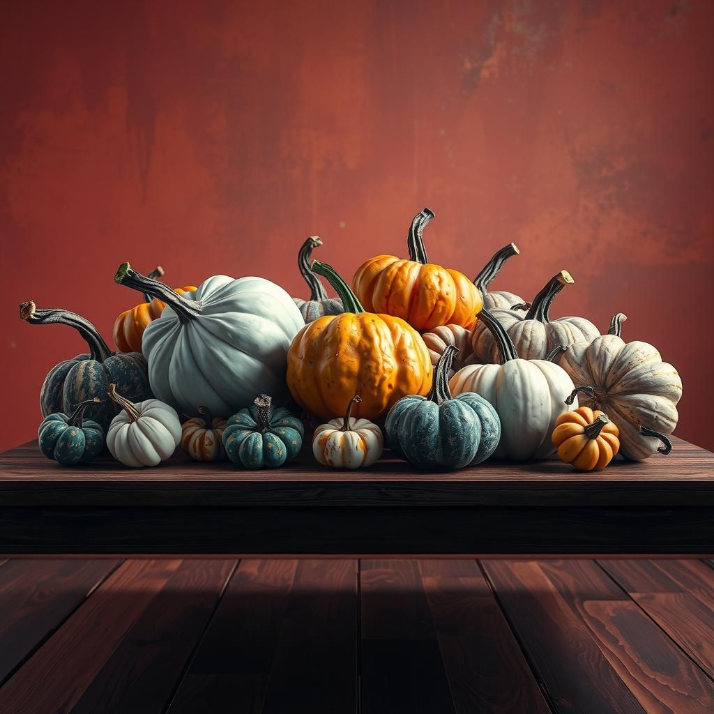 Surreal Pumpkins Still Life in Matte Painting Style