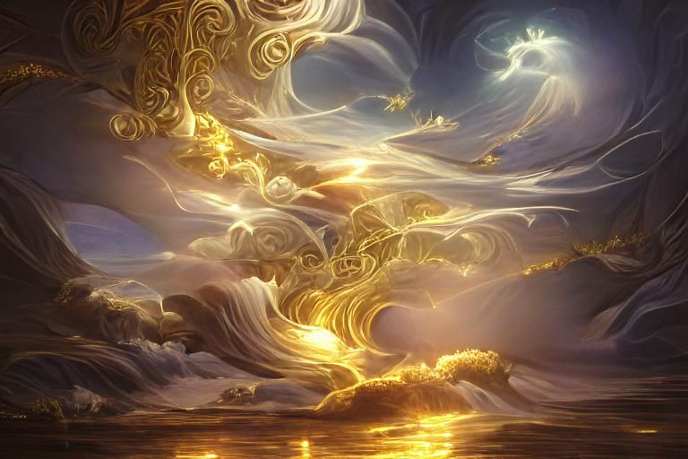 Magical Gilded World in Hyperrealistic Rococo Style