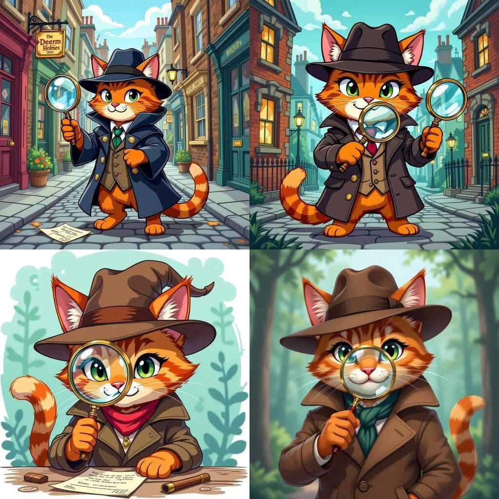 Red Cat Detective in Anime Comic Book Style