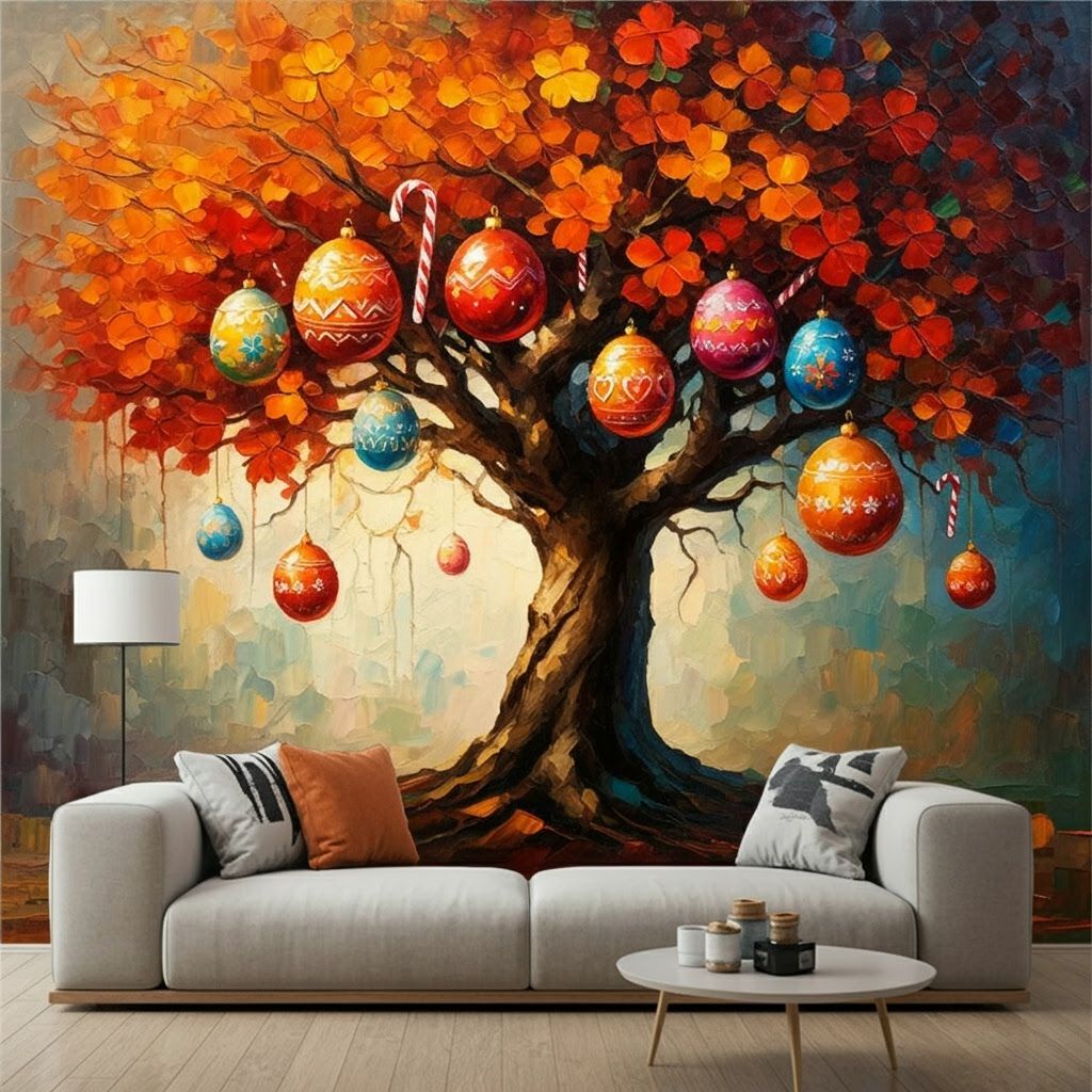 Majestic Tree with Ornaments in Impasto Style