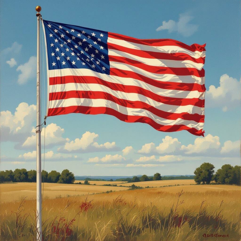 Waving American Flag in Rockwell Style