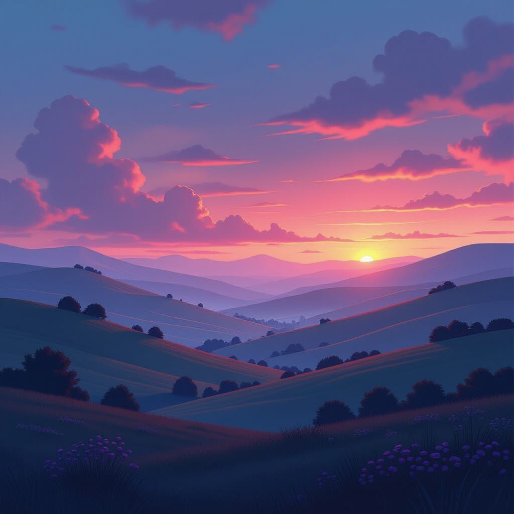 Surreal Dreamlike Landscape with Rolling Hills