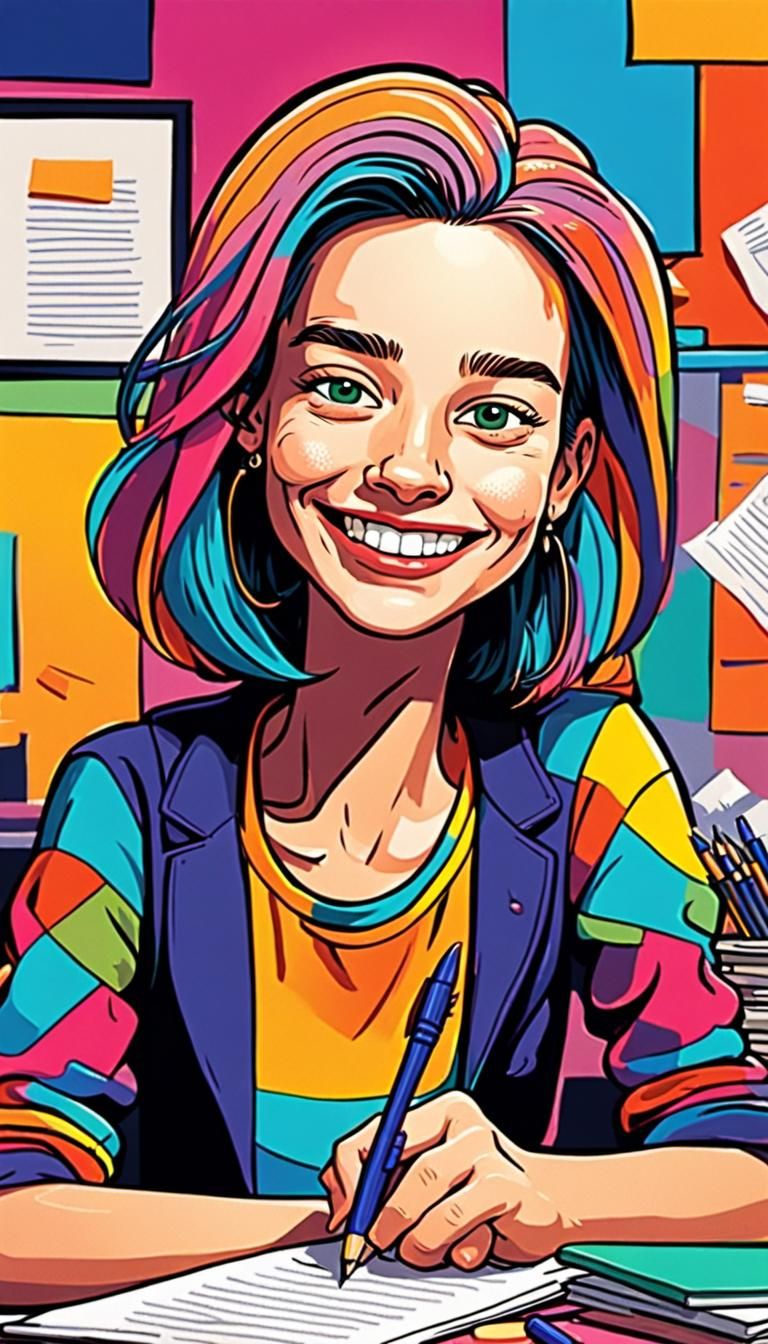 Vibrant Cartoon Writer Portrait in The Simpsons Style