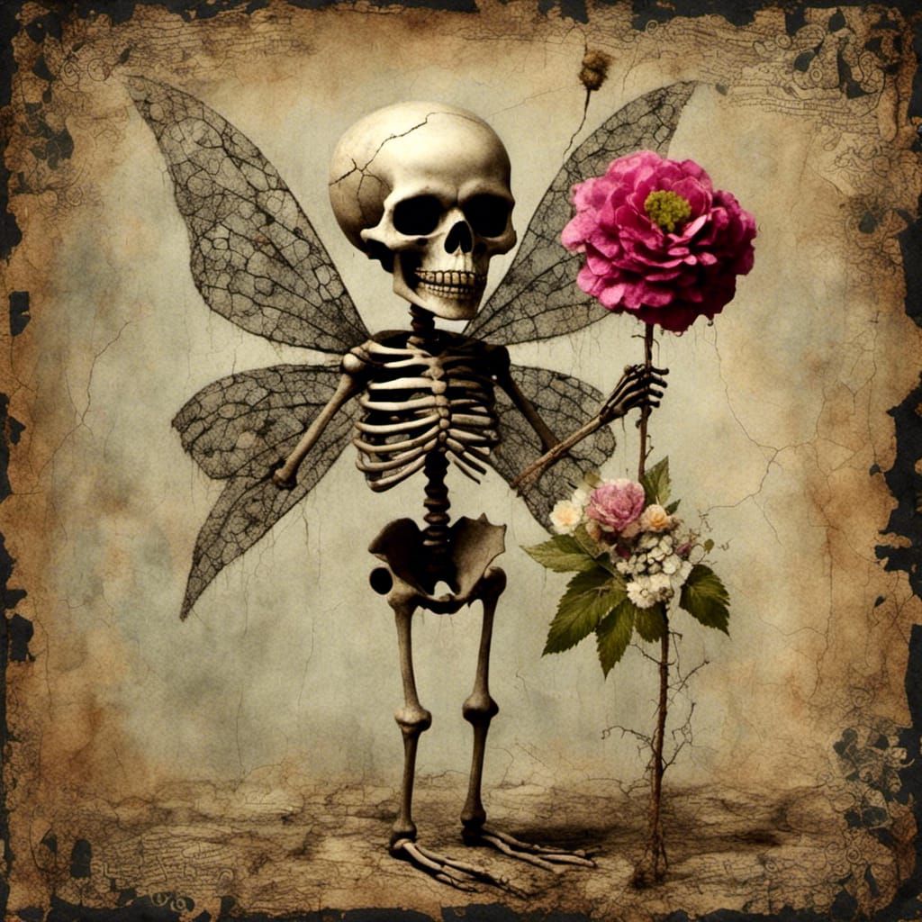 Skeleton Fairy Brings Flowers to Life in 3D Collage
