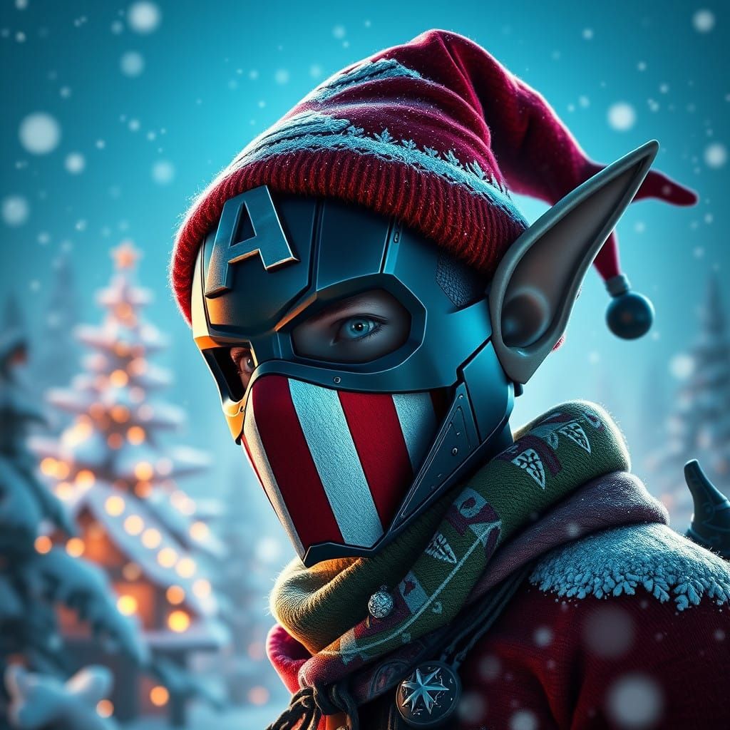Christmas Elf Wears Captain America Mask in Fantastical Wint...