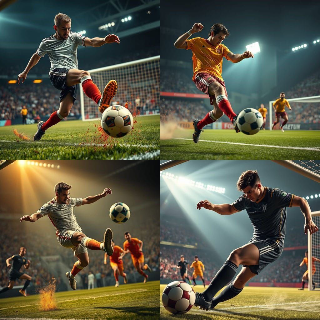 Football Star Strikes the Ball in a Dramatic Moment