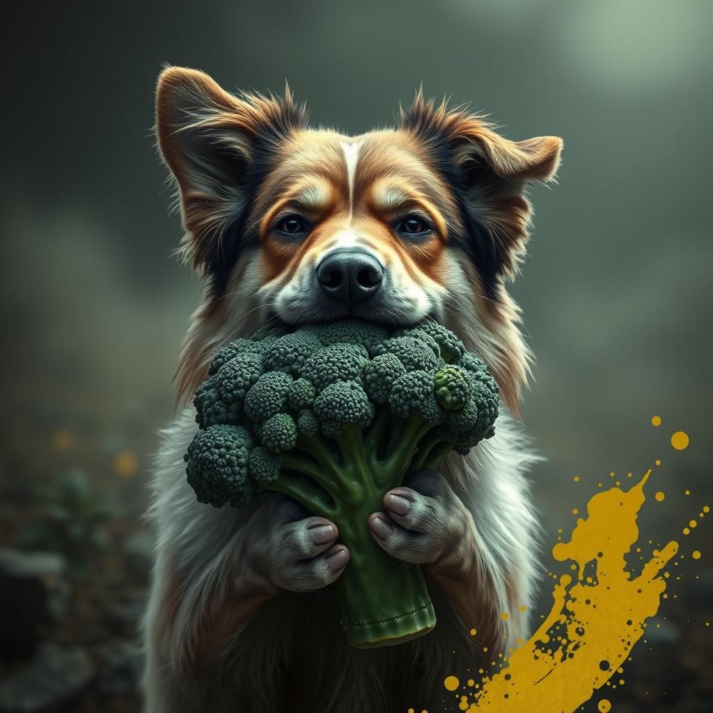 Dog with Broccoli: Dreamy Digital Matte Painting