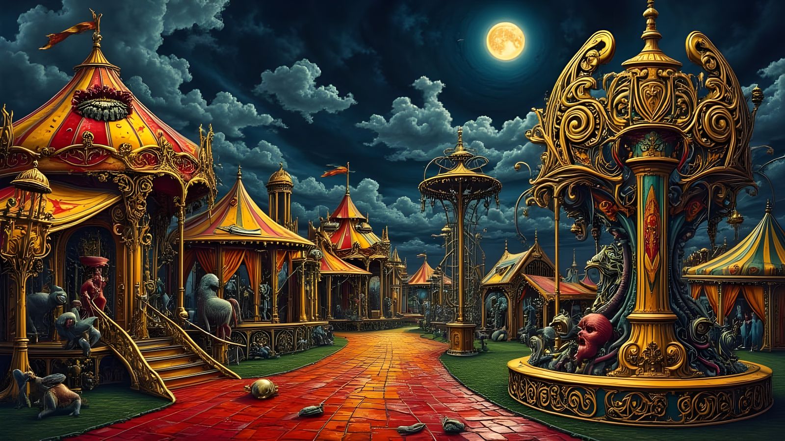 Haunted Fairground Illustration in Dark Oil Paint Style
