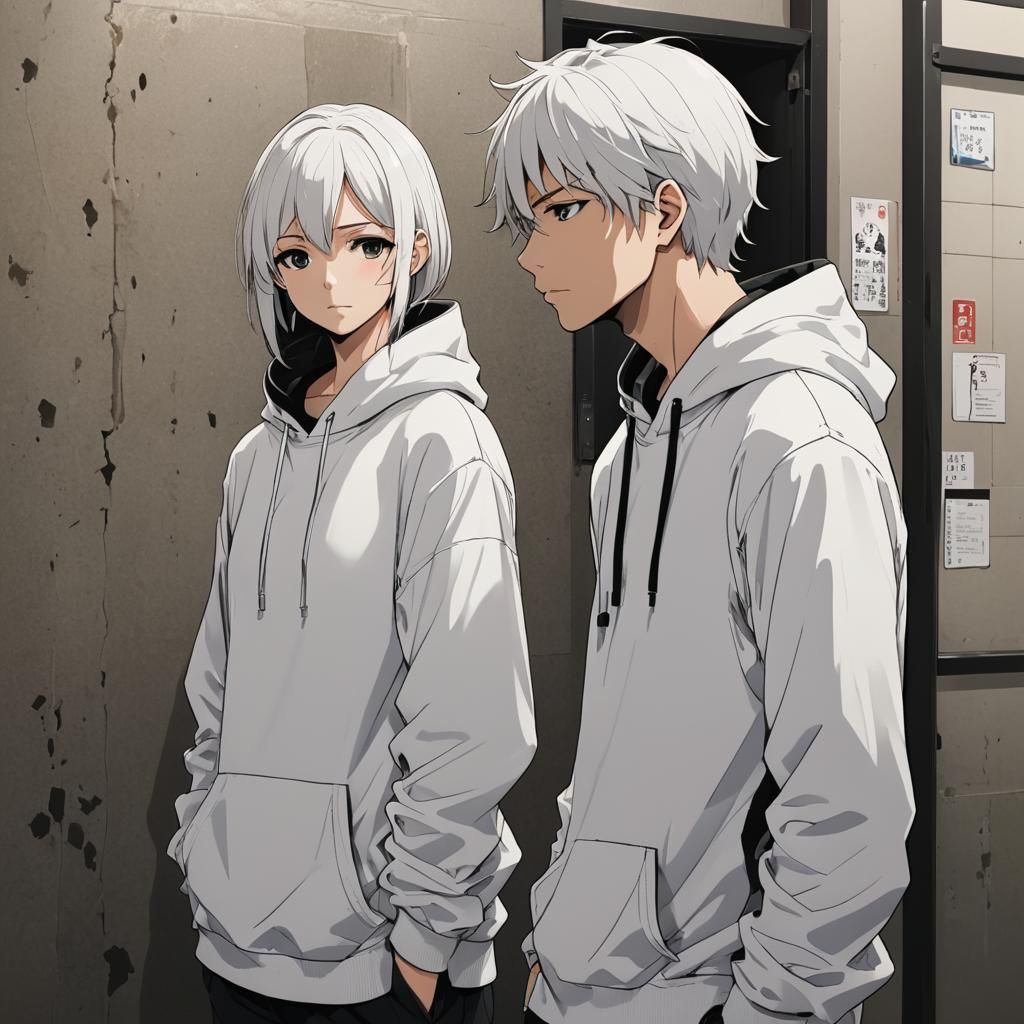 Anime Style Scene with Figures in Hoodies