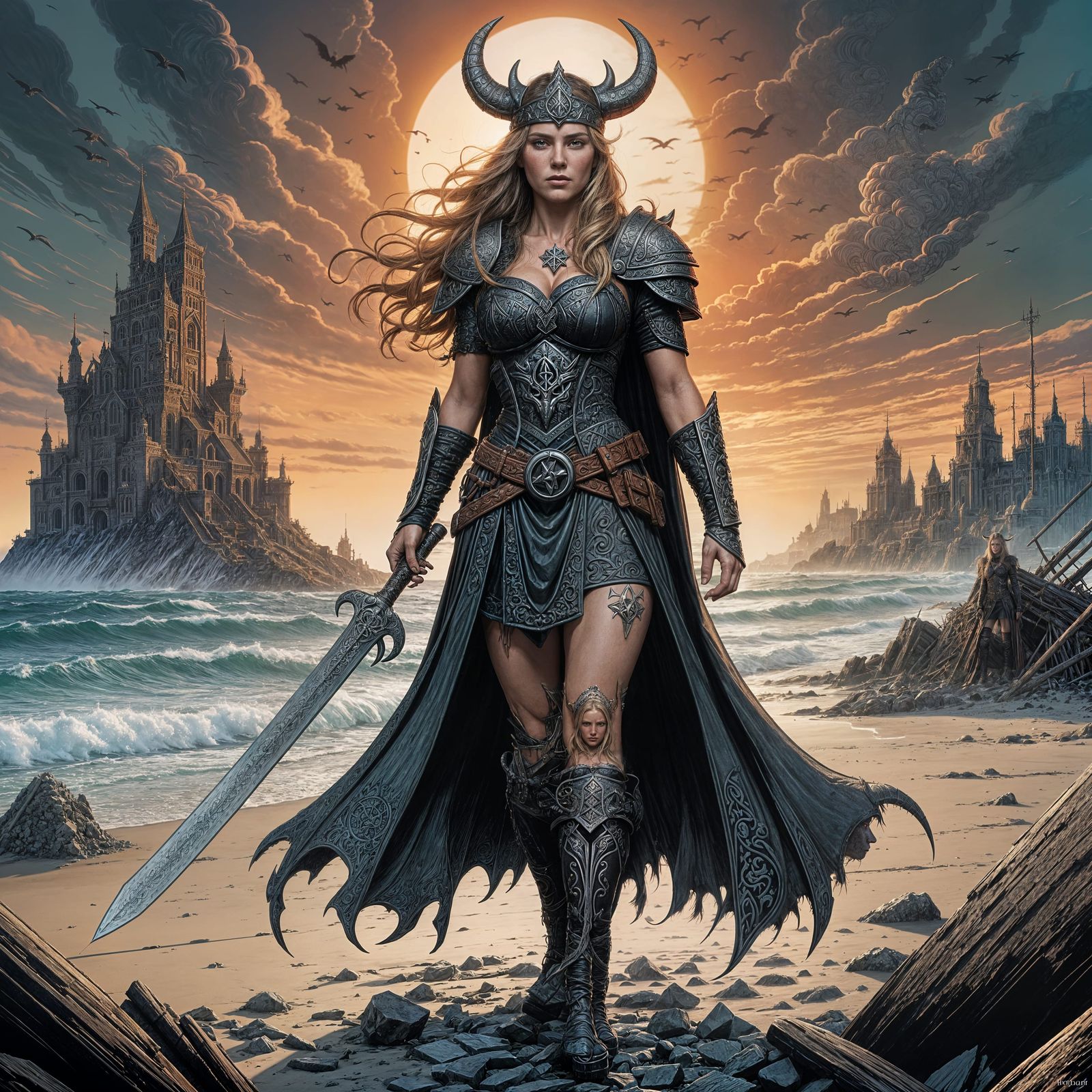 Satanic Viking Princess on War-Torn Beach