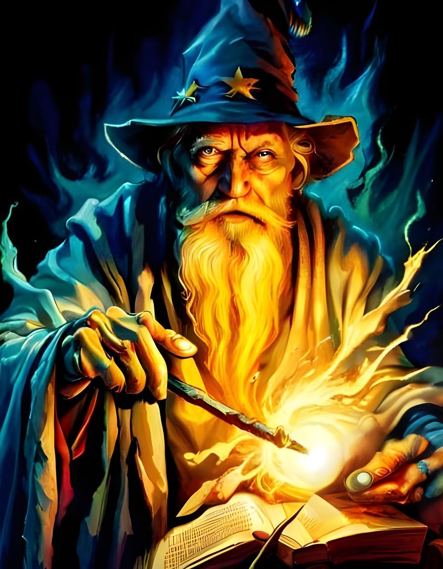 Friendly Wizard Casting Spells in Gloomy Laboratory