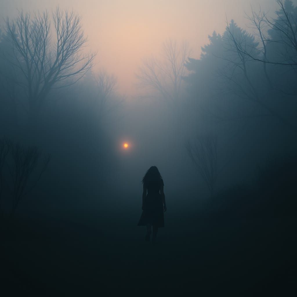 Eerie Twilight Garden Scene in Digital Art Style