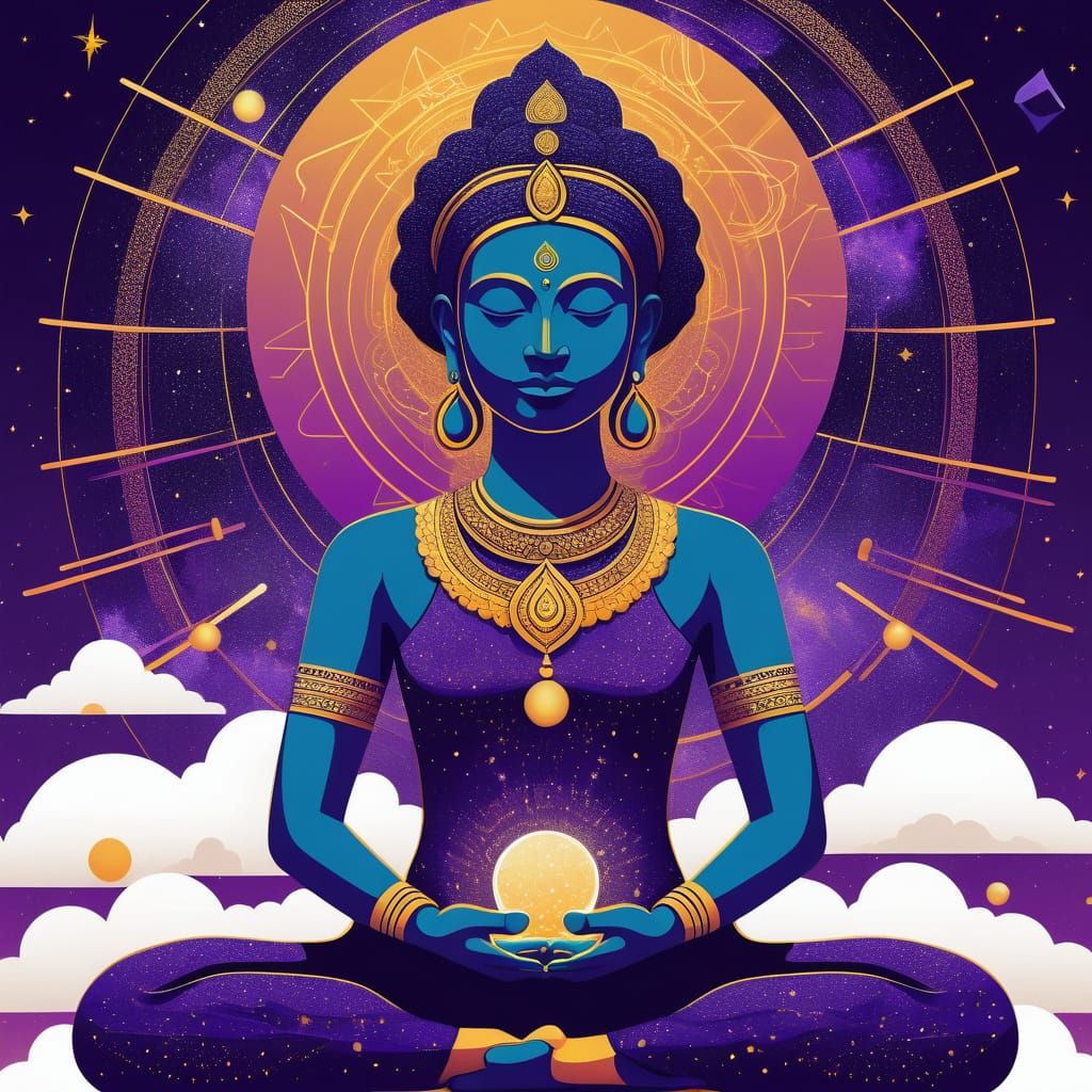 Line vectors. A yogini cucumber(1.9) meditating on a cosmic ...