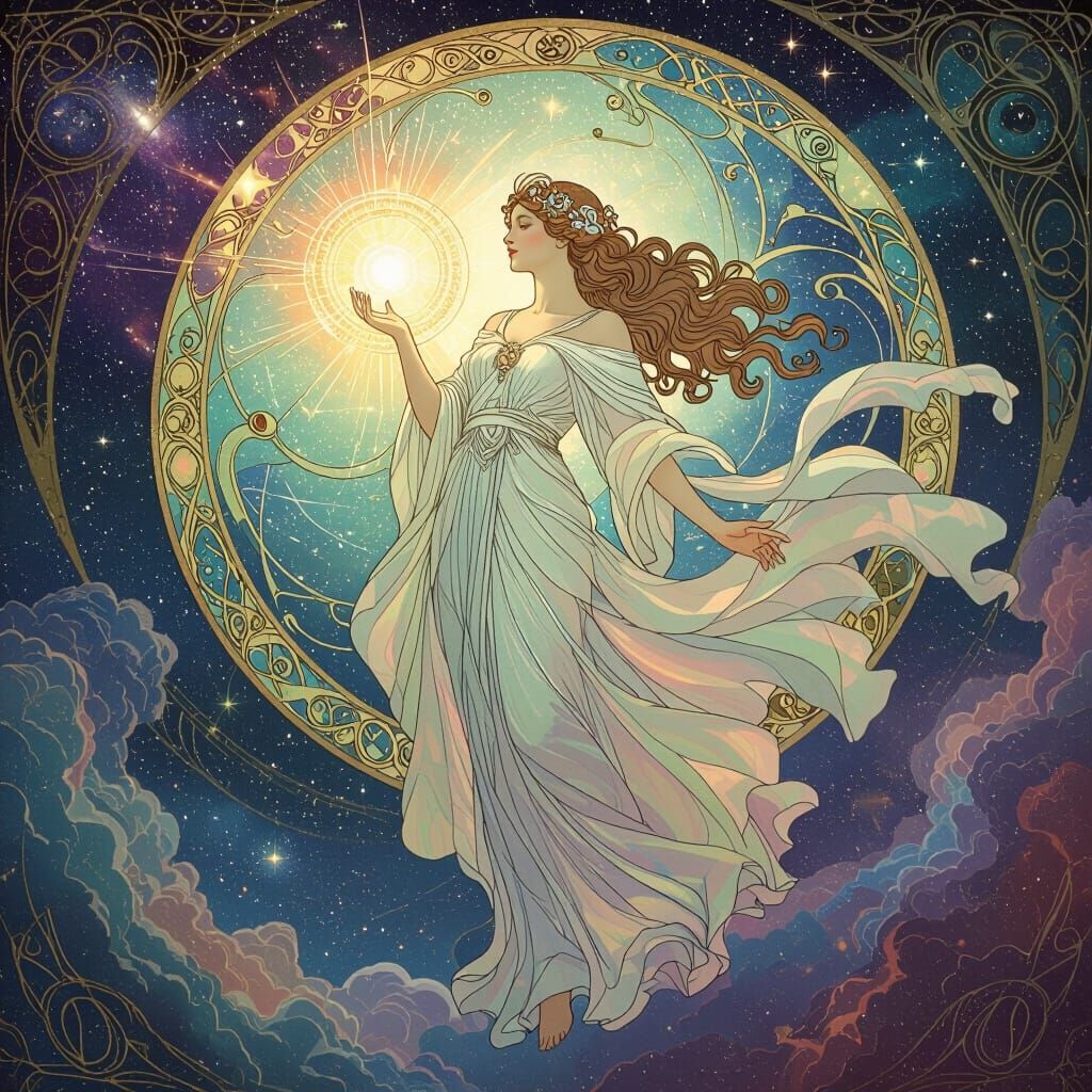 Ethereal Stardust Goddess Emerges from Nebula