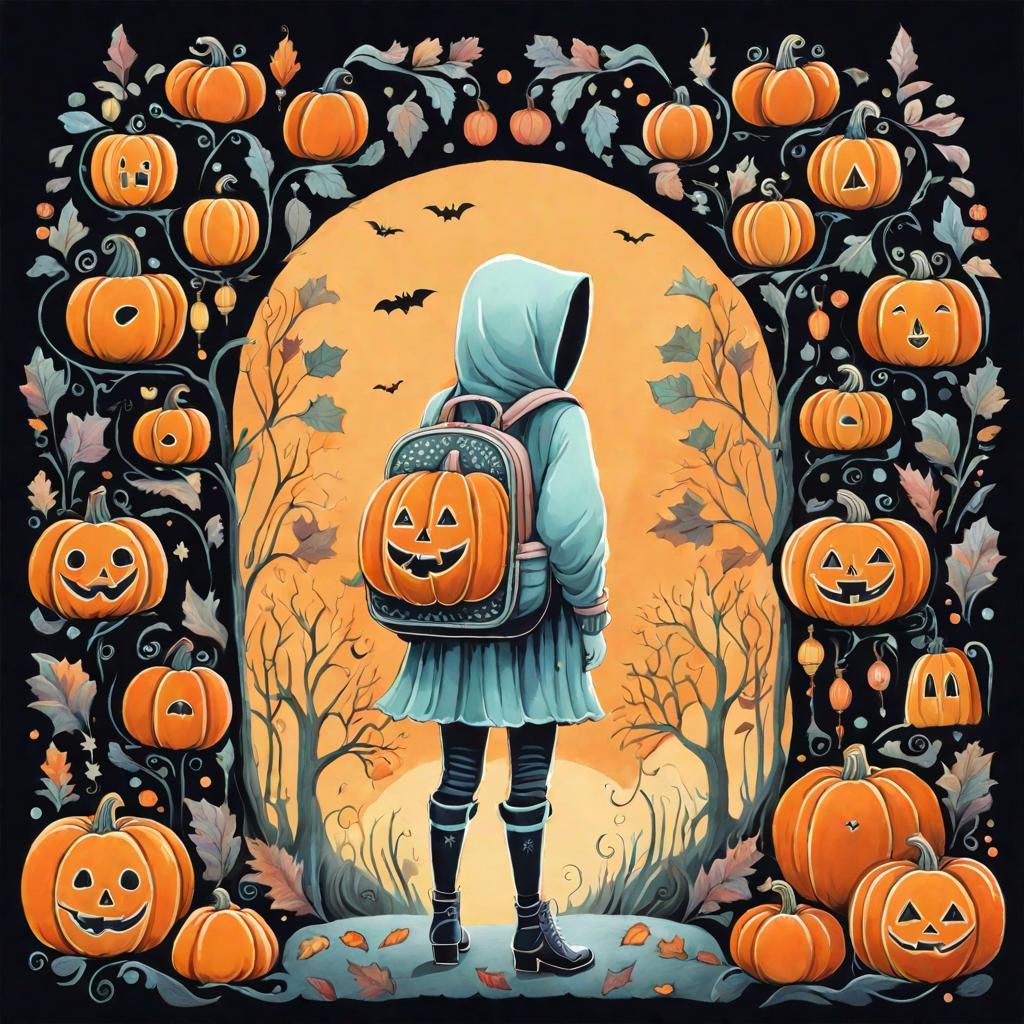 Cute Ghost with Pumpkin Backpack in Pastel Colors