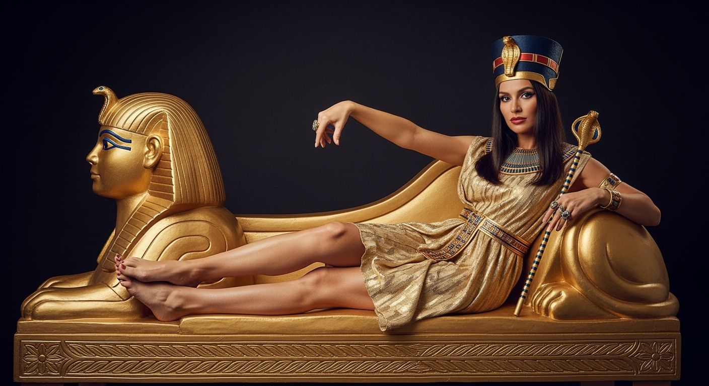 Egyptian Queen Lounging on a Golden Chaise Longue