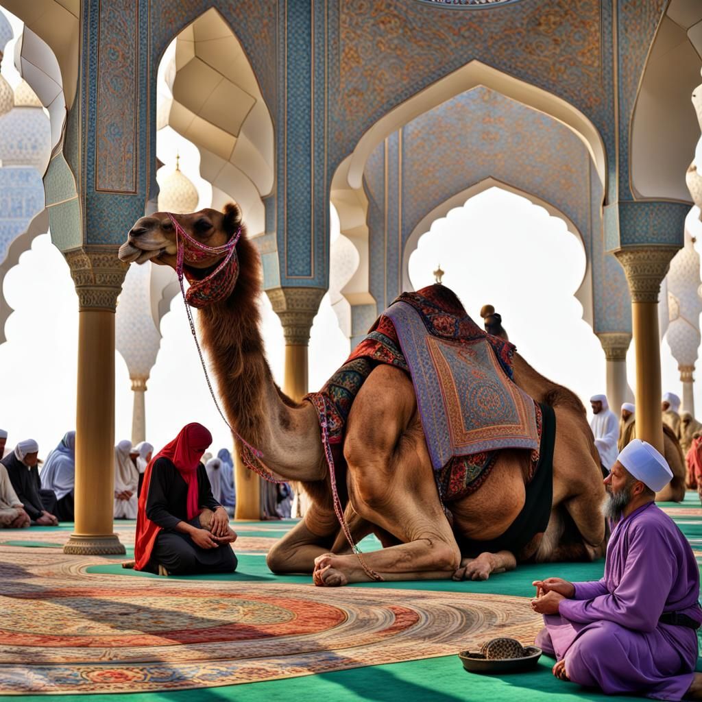 Miraculous Devotion: Witness the Extraordinary Sight of a Camel Engaged in Prayer at a Mosque During Ramadan