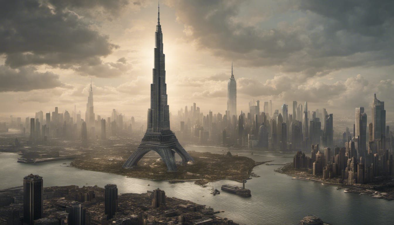 Post-Apocalyptic Cityscape with World Landmarks