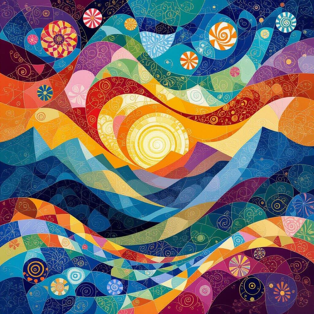 Candy World Sunset Mountains Vector Art with Phosphorescent ...