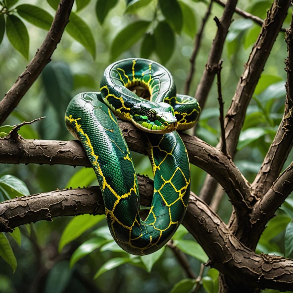 Emerald Python on a Branch: Photorealistic Wildlife