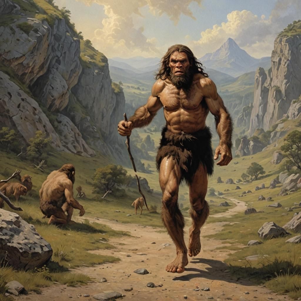 Grimdark Caveman in Primordial Landscape