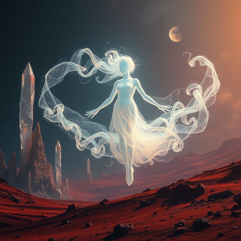 Ethereal Stardust Being in Alien Landscape