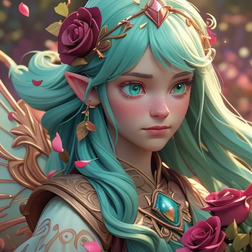 Fairy Princess Emerging from Rose Petals: Digital Matte Pain...