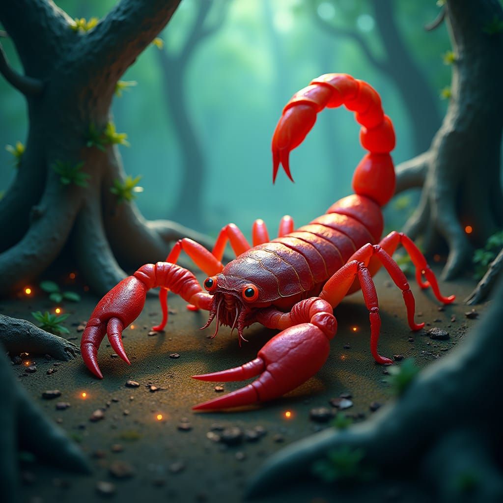 Red Scorpion Hunting in Mystical Forest Concept Art