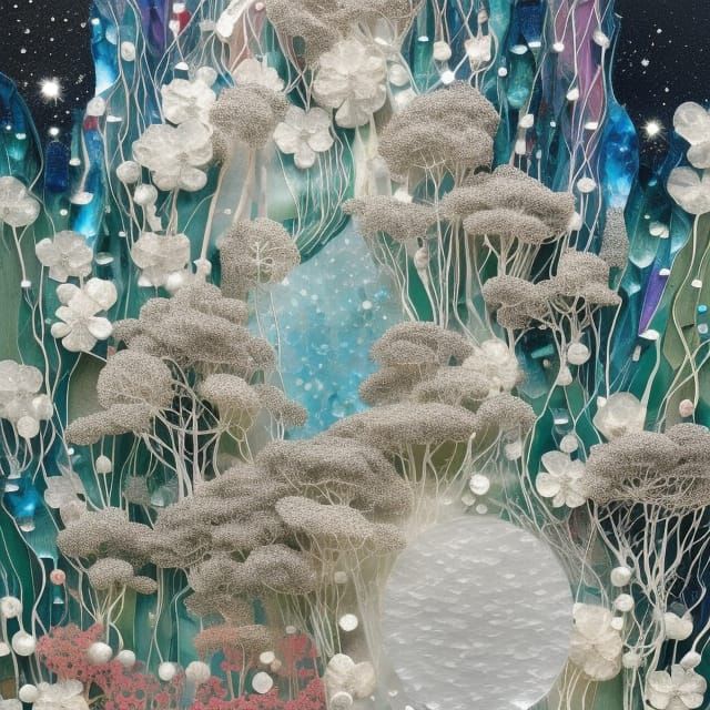 Oasis in White Desert Paper Cut Collage