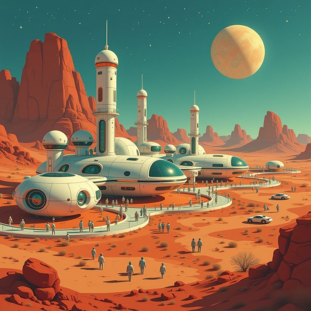 Mars Colony In Surrealist Style