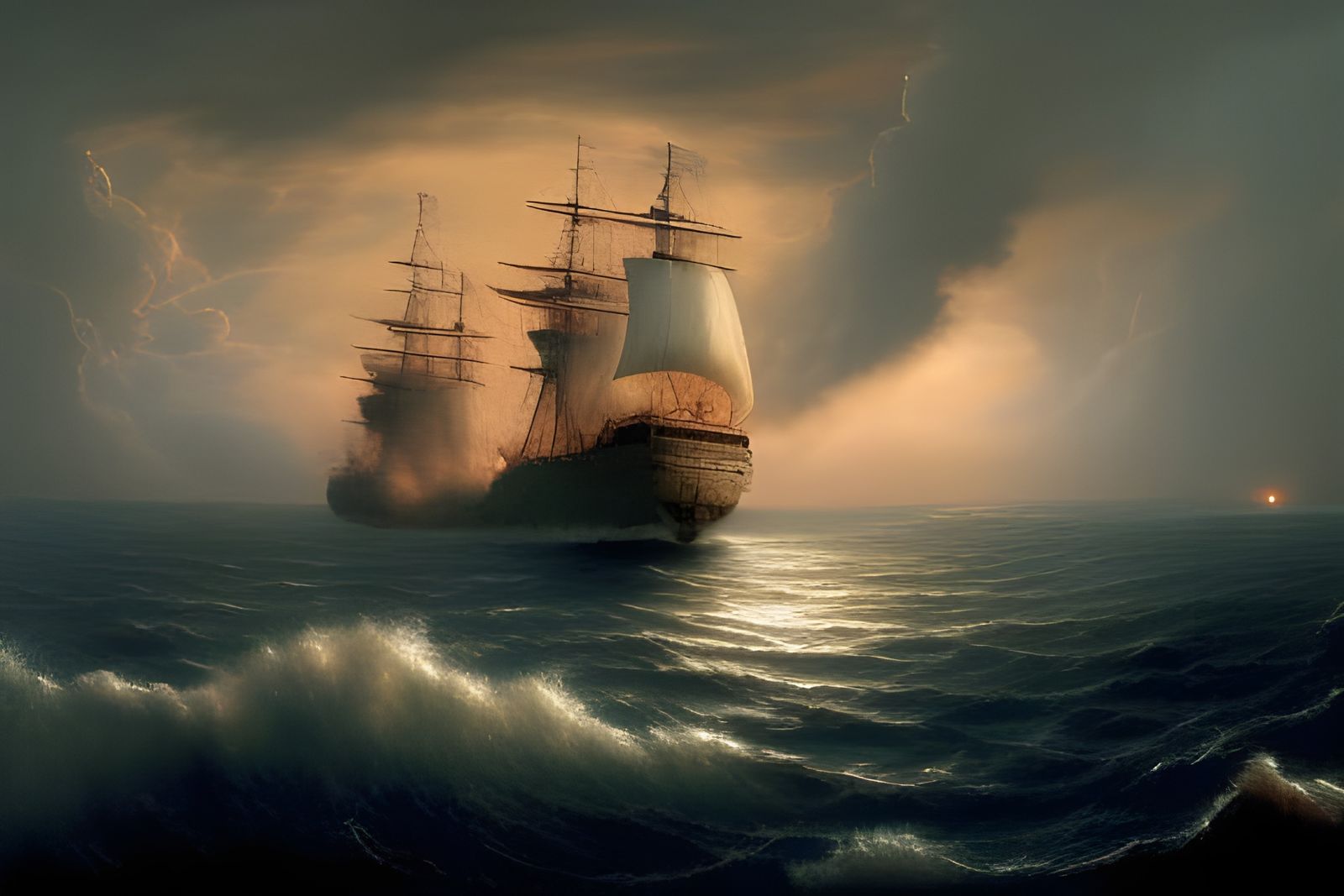 Ship Caught in Stormy Seas: A Romantic Marine Painting