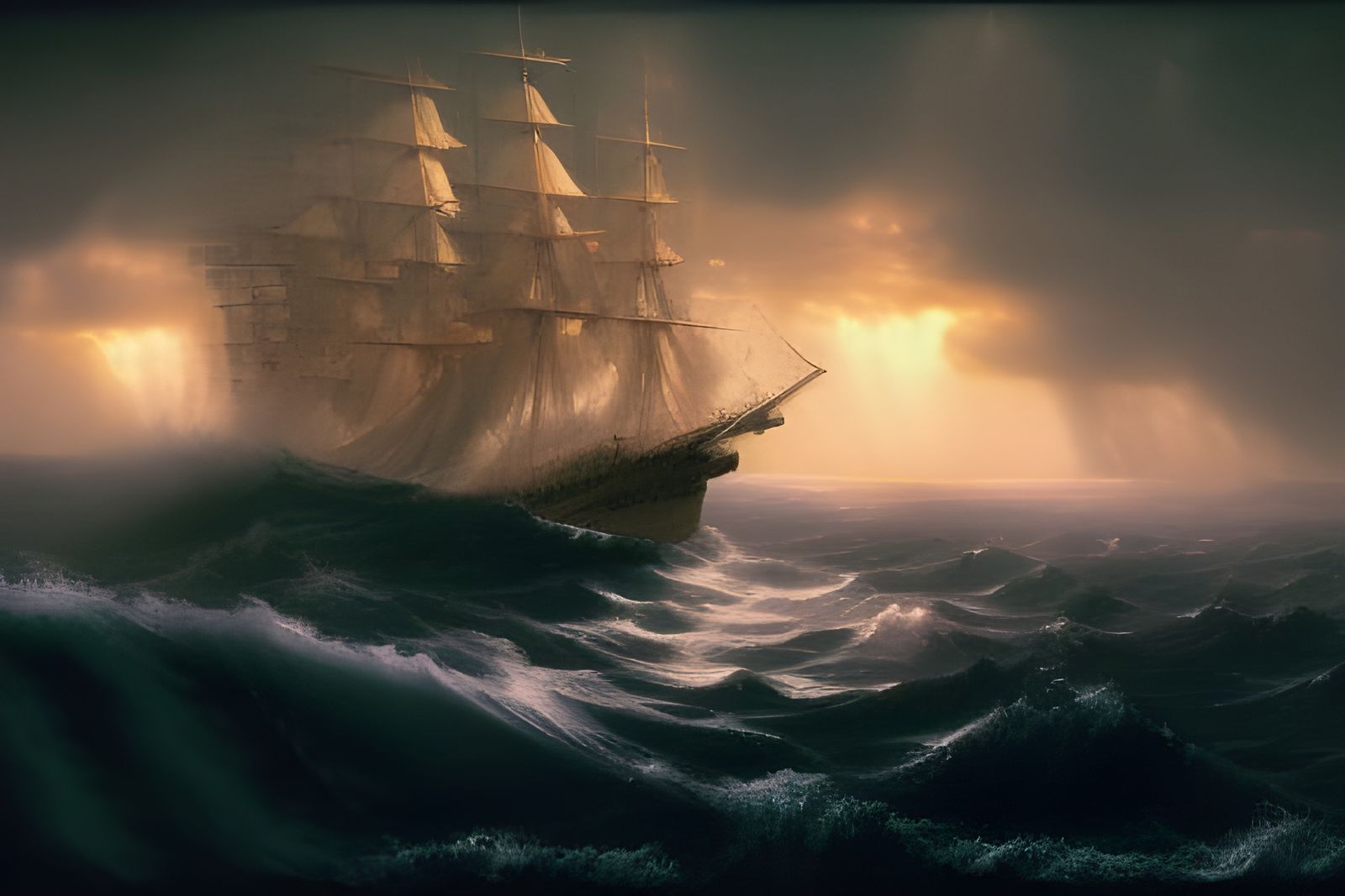 Ship in Stormy Seas: A Romantic Marine Painting