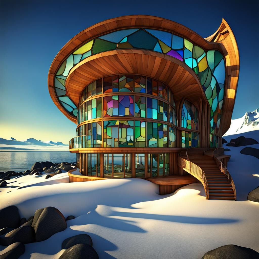 Surreal Antarctic Mansion with Orcas in 3D Render
