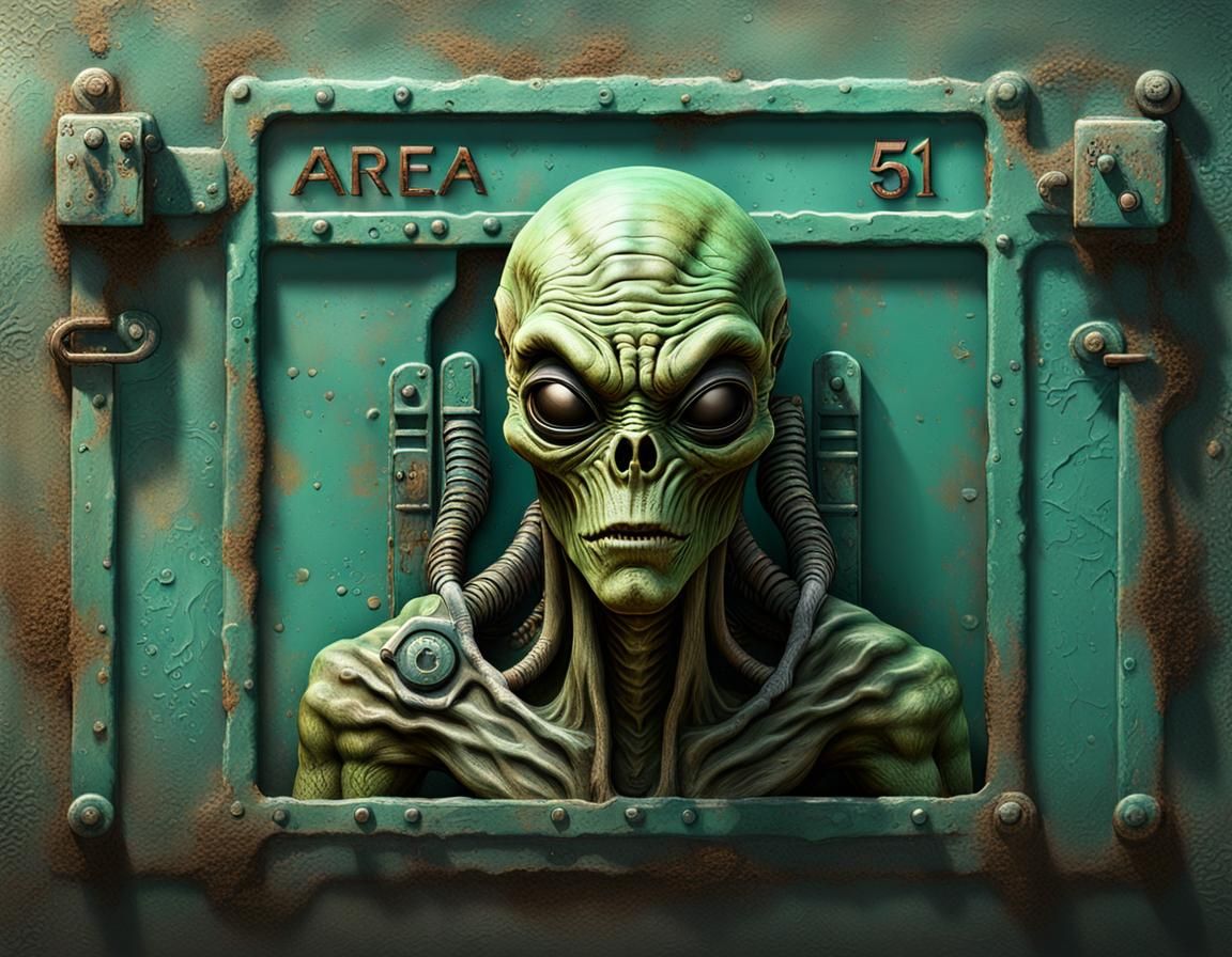 Hyperrealistic Alien at Area 51 Military Base