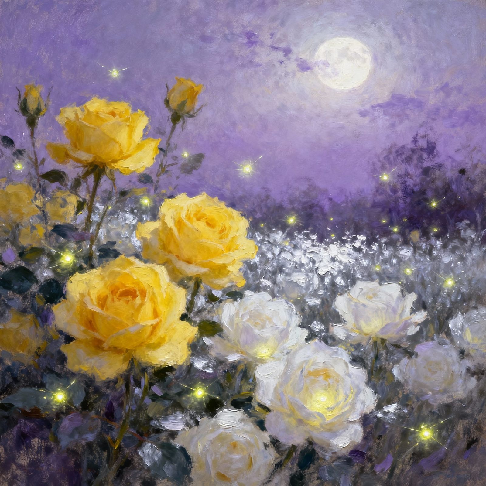 Magical Rose Field Under Ethereal Moonlight