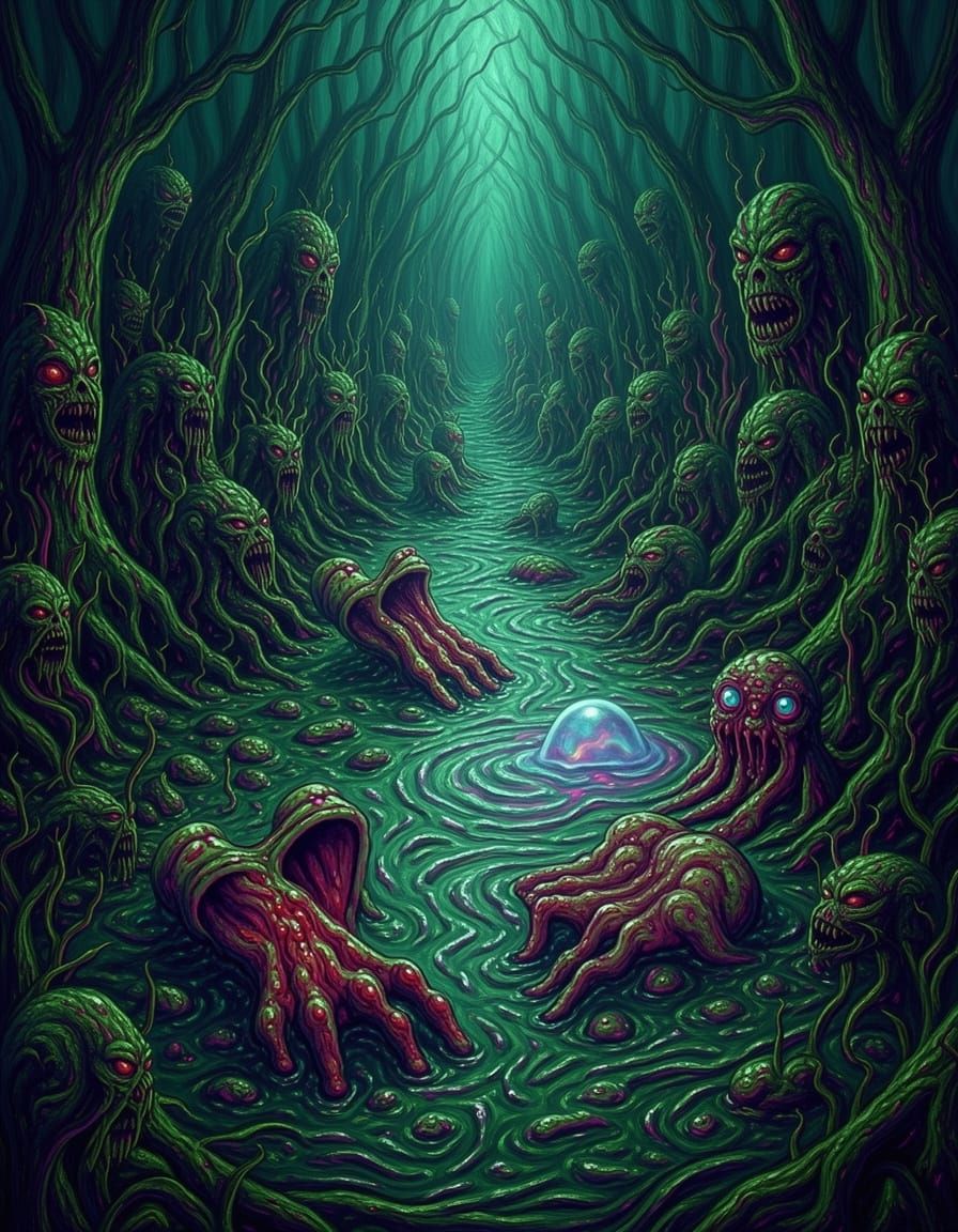 Grotesque Swamp Monsters in Dark Fantasy Surrealism